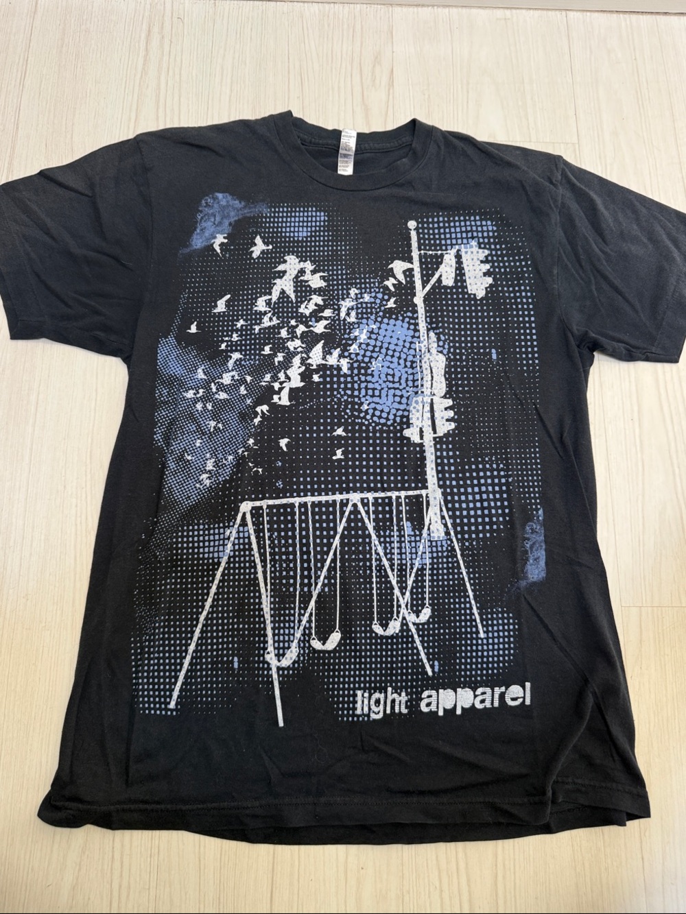 American Apparel Black Graphic Tee with White and Blue Print